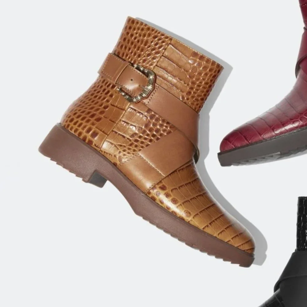 Fitflop Helmi Croc-Embossed Leather Ankle Boots